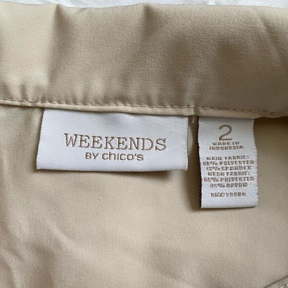 Weekends by Chico’s Vest Full Zip Lightweight Tan Gold Mesh Women Large Chicos 2 - Picture 7 of 8